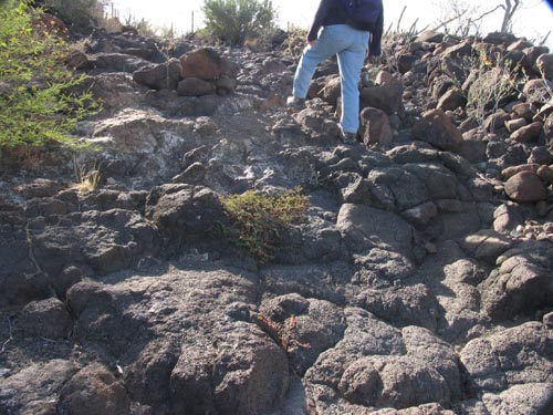 Climbing through lava flow